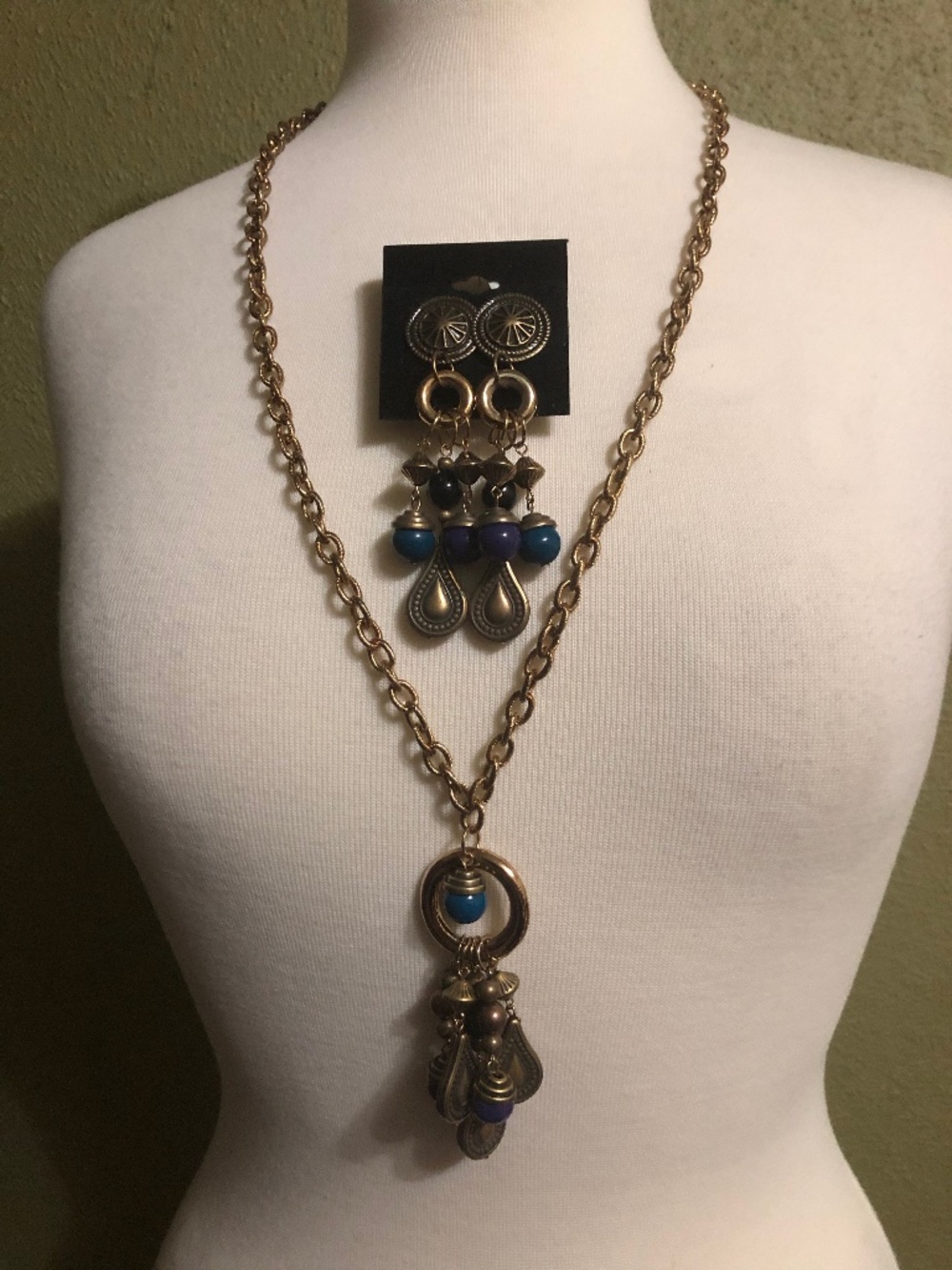 ✨ Vintage Boho Antiqued Bronze Statement Necklace & Dangle Earrings Set ✨